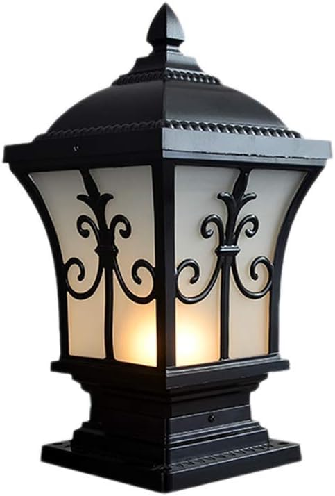 Outdoor Porch Column Post Light Waterproof Aluminum Glass Square Fence Pillar Lamp Gate Pedestal Lantern Patio Deck Garden Light Post Villa Exterior Fixture (Pack of 1) (Model A)-image-15