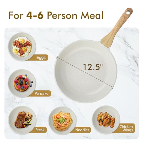 Image of SENSARTE Nonstick Ceramic Frying Pan Skillet, 12.5 Inch Omelet Pan, Healthy Non Toxic Chef Pan, Induction Compatible Egg Pan with Heat Resistant Handle, PFAS-Free, White