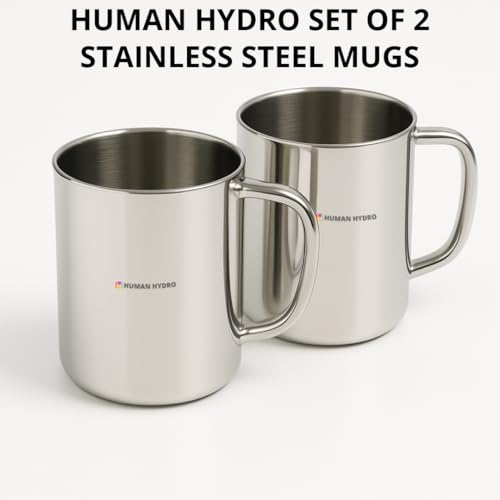 Image of Human Hydro Stainless Steel Mugs - Set of 2 (240 ml Each) | Durable Coffee Mugs & Tea Cups | Rust-Free, Spill-Proof, Easy to Clean