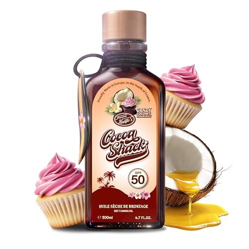 COCOA SHACK® SPF 50 - Aceite Seco TAMAÑO MÁXIMO Alta Protección Solar - Triple Filtro UVA-UVB - Enriquecido con Cafeína - Antioxidante - Piel Sensible - CONCENTRADO en Deliciosa Fragancia de Coco