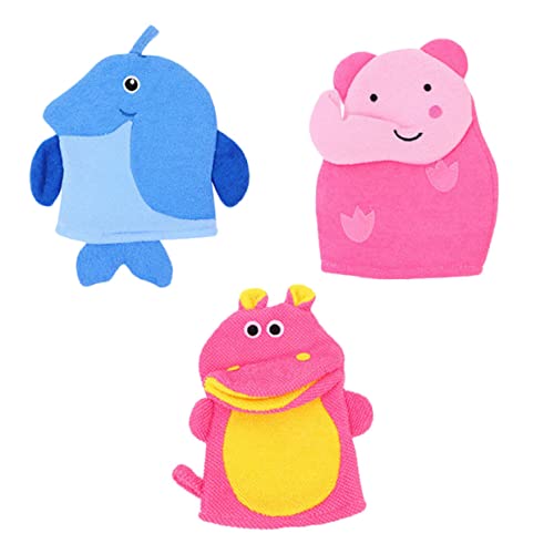 ARTSEWPLY 3Pcs Animal Design Shower Mitts Multi Function Exfoliating Bath Gloves for Deep Cleaning Gentle Scrubbing Comfortable Lightweight for Bath