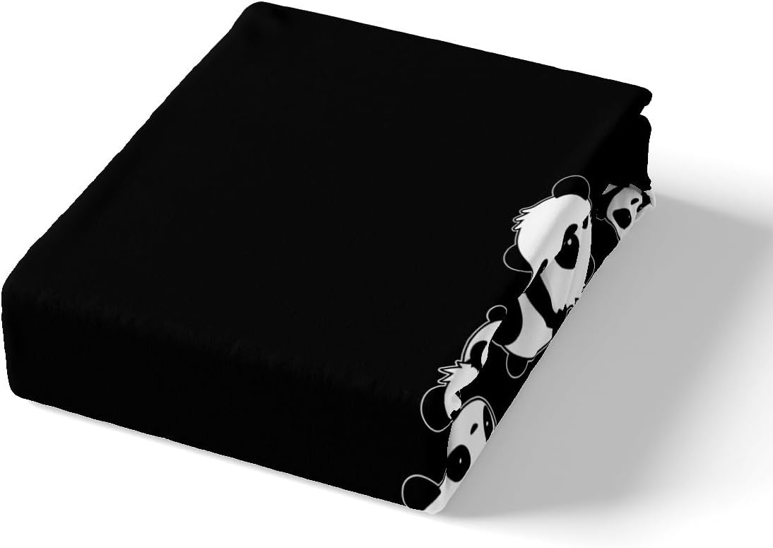 Kawaii Pandas Duvet Cover,Kids Black White Animals Bedding Set,Rock Music Comforter Cover for Boys Girls Room Decor,Cartoon Panda Lightweight Bedspread Cover Twin Size with 1 Pillow Case(No Comforter)