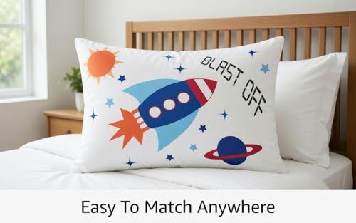 Image of Everyday Kids 2-Pack Standard Size Pillowcases fit Pillows 20 x 26 inch -100% Soft Breathable Microfiber - Perfect for Toddler Little Boy Twin /Full Size Bed - Space