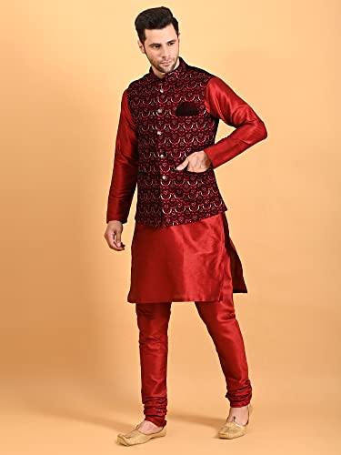 Image of Uri and MacKenzie Men's Silk Blend Kurta Pajama with Designer Ethnic Nehru Jacket /Modi Jacket