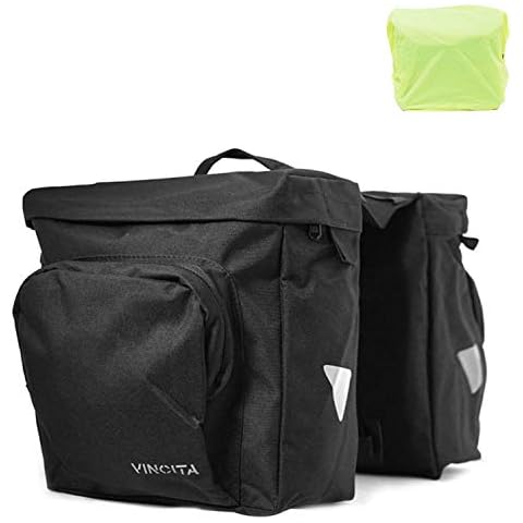 Vincita Double Bike Panniers - with Rain Cover, Large, Carrying Handle and Reflective Spots - Water Resistance Bicycle Pannier for Bike Rack Carrier Cover