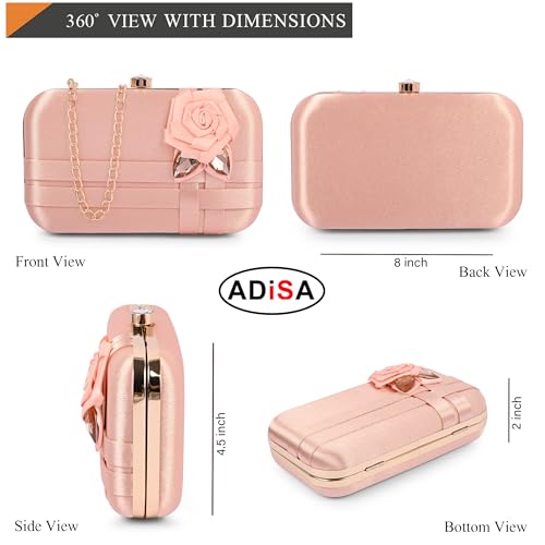Image of ADISA Studded flower formal party clutch with pearl handle and gold chain for women and girls (CL111)