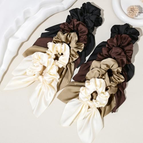 Image of 12 PCS Bow Hair Scrunchies Bunny Ears Silk Scrunchies Hair Ties Bobbles Elastic Hair Ties Ropes Ponytail Holder Hair Accessories for Women