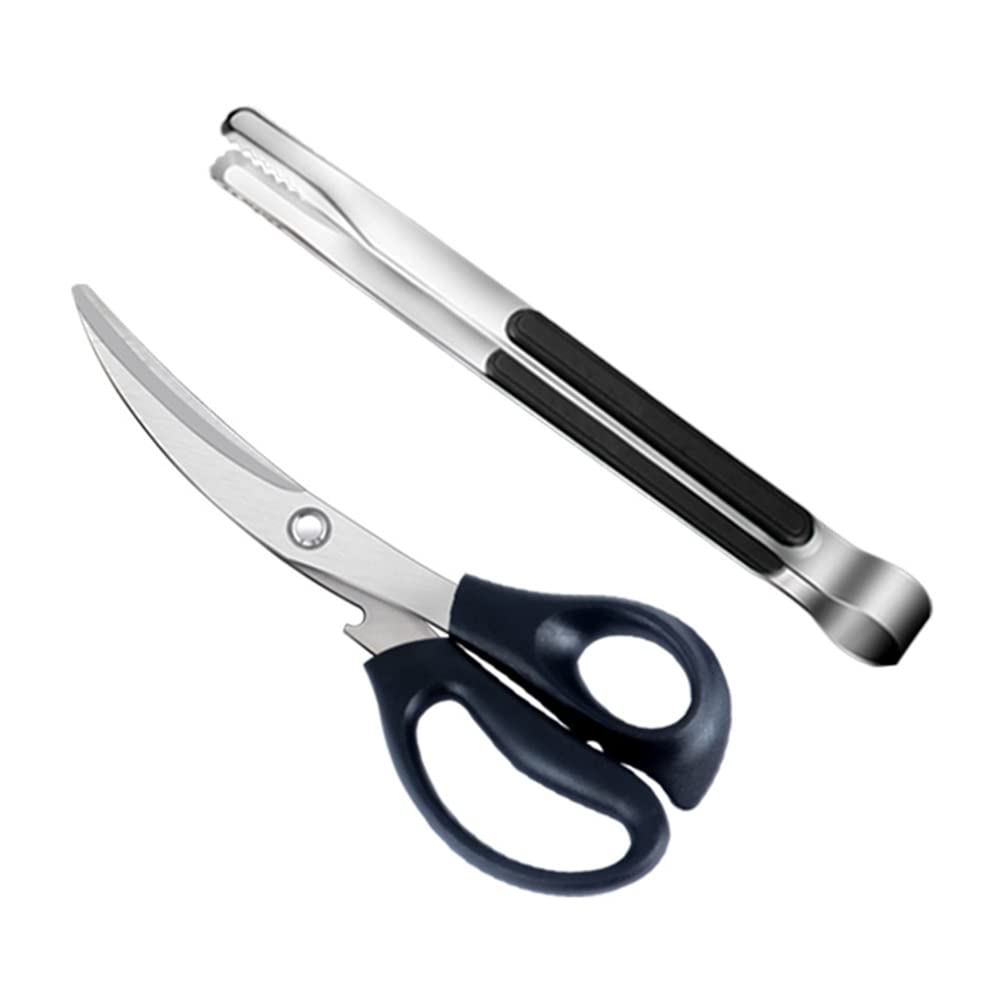 Meetech Barbecue Scissors Kitchen Scissors , Kitchen Household Frying Barbecue Silicone Forceps 2PCS, Black,J01