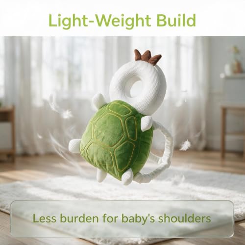 Image of Baby Head Protection Backpack - Soft Lightweight Fall Cushion for Toddlers During Crawling & Walking, Helps Ease Impact from Backward Tumbles(Green Turtle)