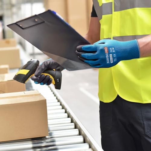 Image of KAYGO Safety Work Gloves, PU Coated, 2-Finger Touchscreen, KG11P | Breathable & Lightweight, Smooth Grip, 13-Gauge Seamless Knit, for Light Warehouse, Manufacturing, Gardening