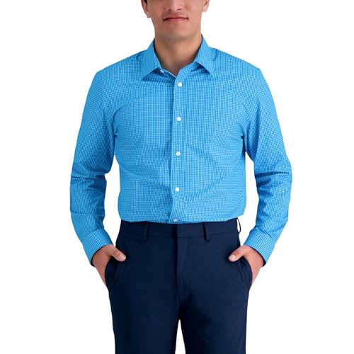 Haggar Mens Premium Comfort Slim Fit Wrinkle Resistant Dress Shirt Aqua Blue - image 1
