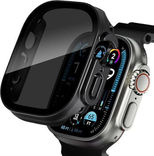 【覗き見防止】For Apple Watch Ultra 3 49mm ケース アップルウォッチ 用 カバー フィルム+PCフレーム 一体型 Mosasa のぞき見防止 横から見えない 防水防塵 保護ケース 全面保護 指紋防止 装着簡単 高透過率 強化ガラス 保護フィルム フェイスカバーセット （ブラック）のサムネイル