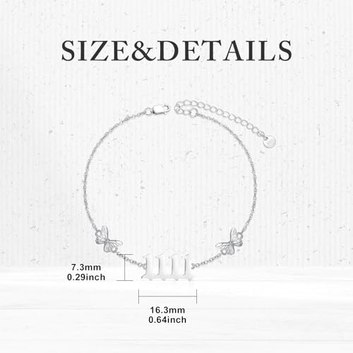 Angel Number Bracelet Anklets for Women 925 Sterling Silver Butterfly with Angel Number Adjustable Numerology Jewelry Gifts4