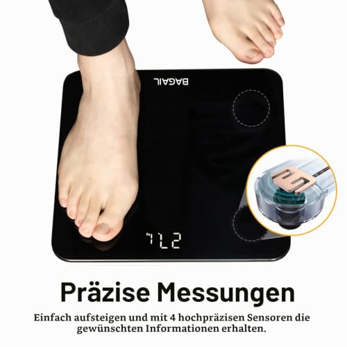 BAGAIL Personenwaage, digitale Waage mit hochpräzisen Sensoren und gehärtetem Glas, ultraschlank, Step-on-Technologie… – Ansicht 5