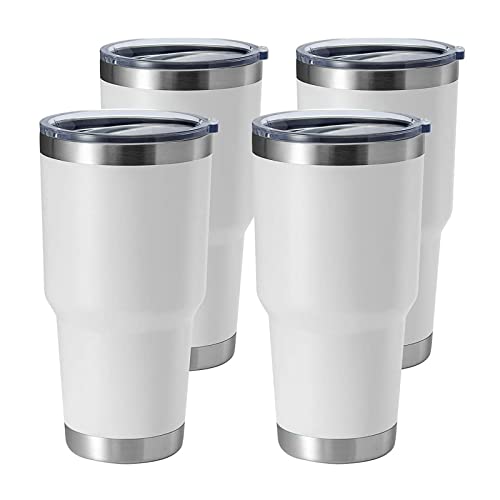 Image of 30oz Tumbler Stainless Steel Coffee Tumbler Double Wall Vacuum Insulated Travel Mug with Lid (White, 4 Pack)