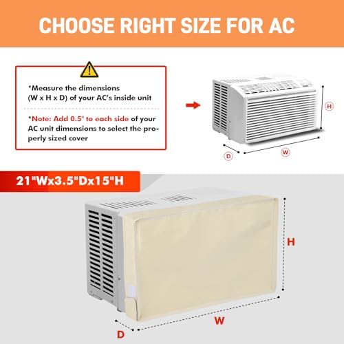 21"Lx15"Hx3.5"D Indoor Air Conditioner Cover for Window Units, 3 Layers Insulation AC Cover for Inside Wall Unit with Aluminum Foil and 2mm Foam, Windproof Window Air Conditioner Cover Inside, Beige