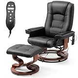 HOMHUM Electric Massage Recliner with Ottoman, Swivel Lounge Chair with Footrest and Adjustable Back for Living Room, Office & Bedroom, Faux Leather, Black