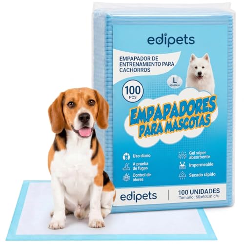 Edipets, Empapadores Perros, 60x60 cm, (Blanco - 100 Unidades), Alfombrillas Desechables para Mascotas, Toallitas de Entrenamiento y Adiestramiento, Absorbentes, Resistente a Prueba de Fugas