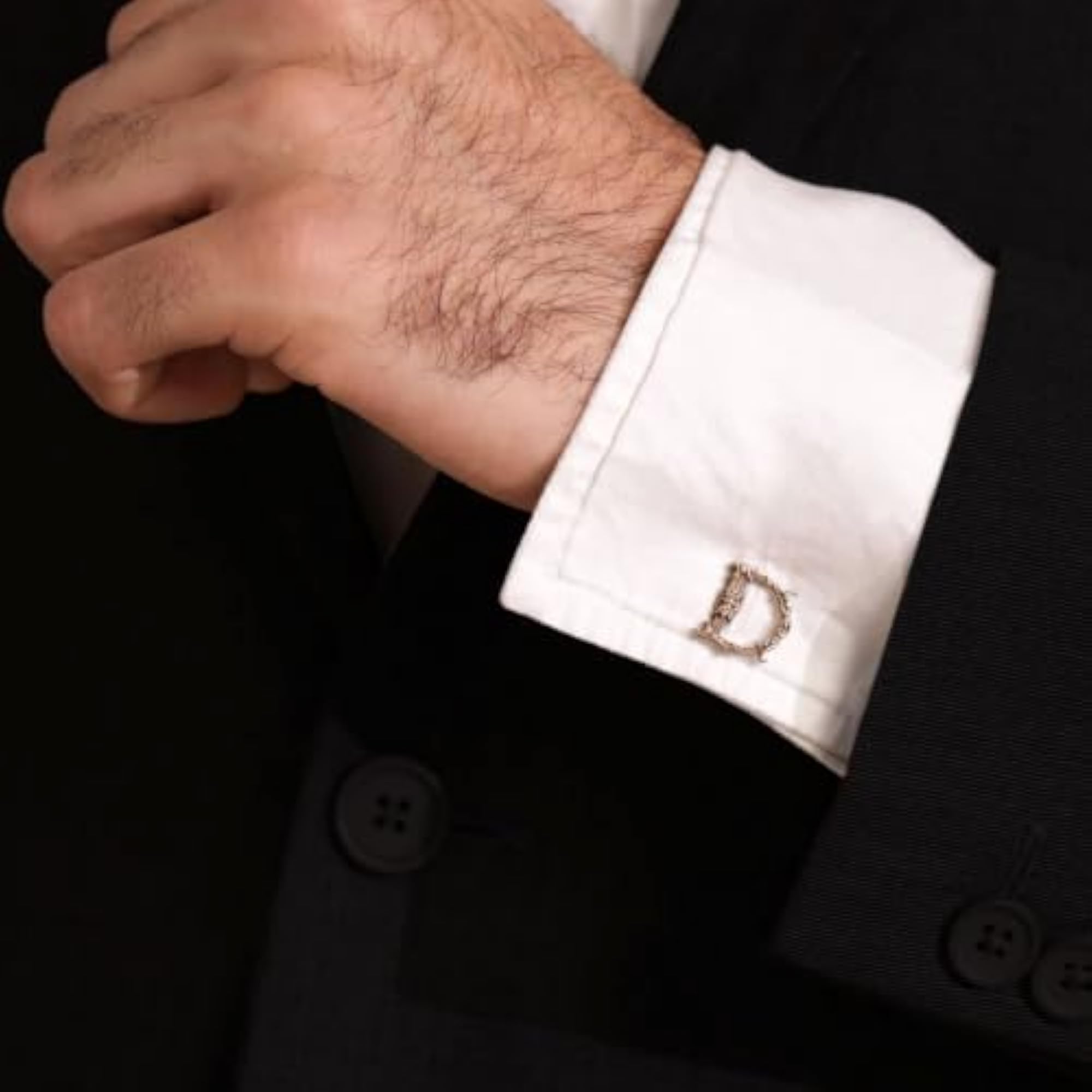 Antique Brass D Alphabet Cufflink & Lapel Pin Combo