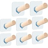 Adhesive Hooks Hat Hooks for Wall Rack Natural Extended Wooden Pegs Handmade Craft Modern Wood Coat Hooks Hat Hangers- Bathroom Door Cloest Entryway Wardrobe-8 Pack