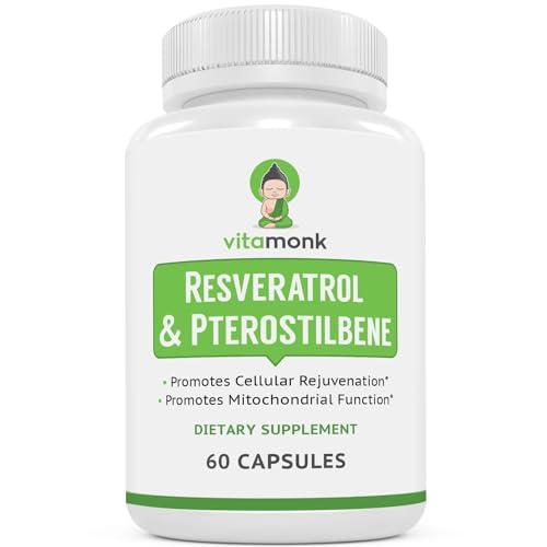 VitaMonk Resveratrol with Pterostilbene 600mg/60mg - No Artificial Fillers Healthy Aging and Longevity Supplement - 60 Capsules - Precise Formula with Trans Pterostilbene Resveratrol Supplements