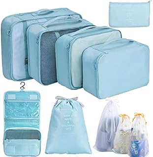 BBLIKE Packing Cubes 10 PCS Travel Organiser Bags for Suitcases Travel Luggage Packing Bags Set Storage Bags for Clothes Makeup Toiletry Shoes Waterproof Compression Pouches for Men Women (blue)