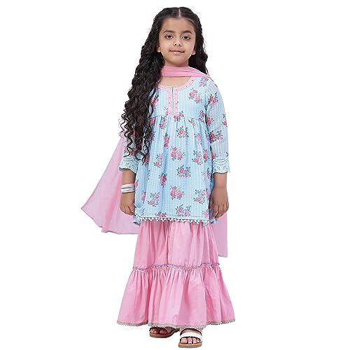 Image of BIBA Girls Viscose Flared Kurta Garara Suit Set
