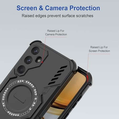 Image of amazon basics Back Case Cover for Samsung Galaxy A55 5G | Magnetic Case with Built-in Metal Ring | Supports Mag-Safe Charger, Wallet & Car Mount | Shockproof Hybrid PC + TPU | Black