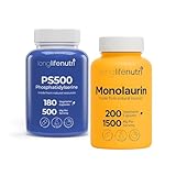 LongLifeNutri Phosphatidylserine 500 mg + Monolaurin 1500 mg Bundle - 180 + 200 Vegetarian Capsules, Memory Strengthening & Gut Balance, GMP Certified, Made in USA