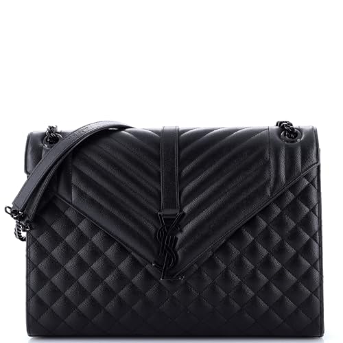 Saint Laurent, Pre-Loved Classic Monogram Envelope Satchel Mixed Matelasse Leather Large, Black