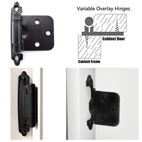 Sdtc Tech 4-Pack Overlay Cabinet Door Hinges Matte Black Self-Closing Flush Cabinet Hinges With Mounting Screws - Face Mount #TOP6