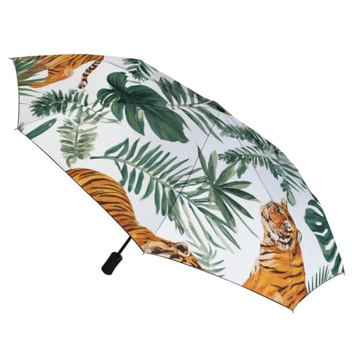 Parapluie pliant aquarelle tigre et verdure aux finitions soignées - 3