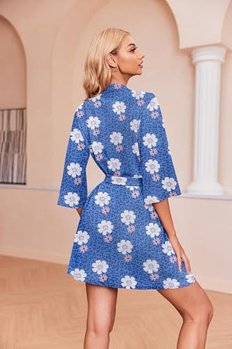 Image of Ekouaer Robes for Women Waffle Knit Bathrobe Soft Lightweight Knee Length Loungewear