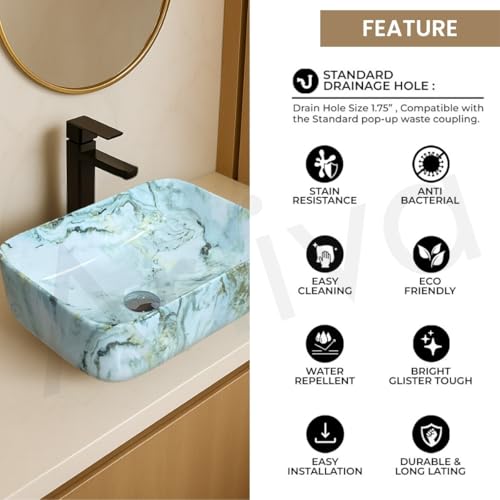 Image of Artiva Ceramic Wash Basin /Tabletop Washbasin For Bathroom,12 inchx16 inch /Small Countetop Bathroom Basin /Table Top Basin For Home,Office,Hotel /Rectangle Glossy Sink (Osian Green,12x16 Inch)