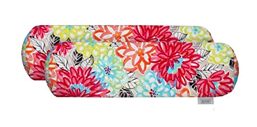 RSH DECOR Set of 2 - Indoor/Outdoor Square Decorative Neckroll/Bolster Pillows - Yellow, Orange, Blue, Pink Bright Artistic Floral - Choose Size (24 x 8)