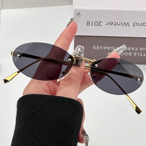 Small Oval Rimless Sunglasses Women Men 2024 Trendy Vintage Frameless Sun Glasses For Ladies Shades UV4002
