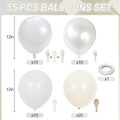 Image of Pearl White Balloons, 55 PCS 12 Inch Double Stuffed Pearl White Sand White Ivory Wedding Balloons for Engagement Proposal Bridal Shower Baby Shower Birthday Party Decorations