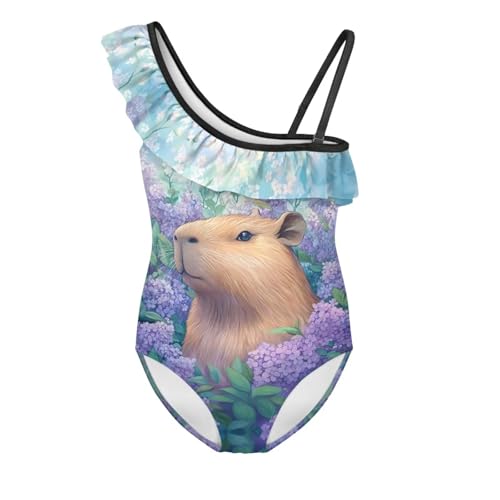 Yzaoxia Floral Capybara Girls Size 3-4T Swimsuit One Piece Bathing Suits for Kids Swimsuits Tankini Tummy Control Swimwear Blue Swim Wear Summer Swim Suit Trajes De Baño para Niñas