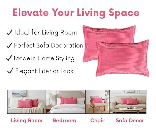 Image of RD TREND Corduroy Cushion Cover Set of 2, Striped Double Sided Decorative Throw Pillowcases for Sofa, Bed & Living Room Rectangular Long Cushion Covers 18x28 inches | Salmon