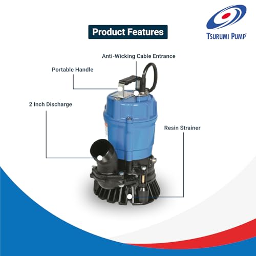 Tsurumi Pump HS2.4S Submersible Trash Pump with Agitator 1/2 HP 115V 2 in Discharge Ideal for dewatering applications with sand, solids, and other debris | 39 GPM / 2340 GPH