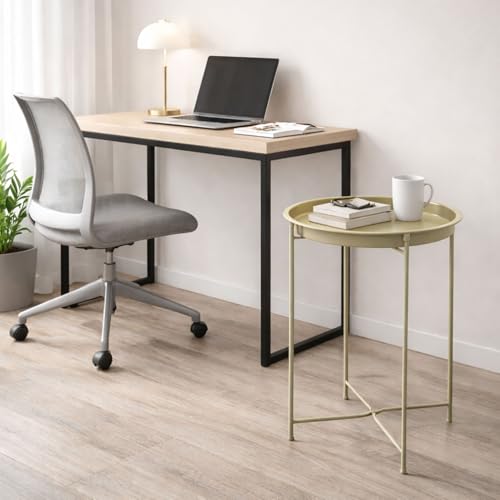 Image of Amazon Brand - Umi Round Metal Side Table for Living Room & Bedroom - Modern Bedside Table, Coffee Table, Corner Table with Sturdy Iron Frame, Silver, 33x33x48-Small
