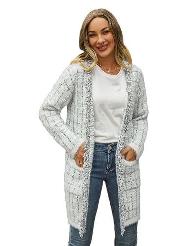 Image of Women's Long Sleeves Open Front Casual Leopard Print Fuzzy Knitted Sweater Cardigan Coat Outwear