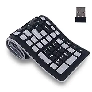 TEHDYCU 2.4G Wireless Silicone Keyboard, Laptop Keyboard for Laptop, PC, Notebook and Travel, Foldable and Roller Keyboard, Flexible, Waterproof, Dustproof and Lightweight, 107 Te