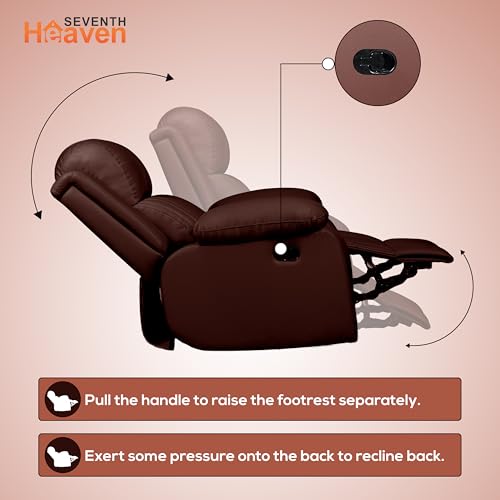 Image of Seventh Heaven Miami 1 Seater Recliner | Single Sofa Chair for Living Room Comfort | Ergonomic Design (Leatherette - Brown)