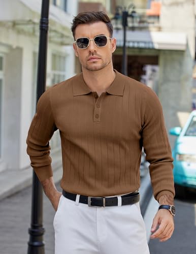 COOFANDY Mens Knit Polo Sweater Long Sleeve Polos Lightweight Casual Dress Pullover Sweaters3
