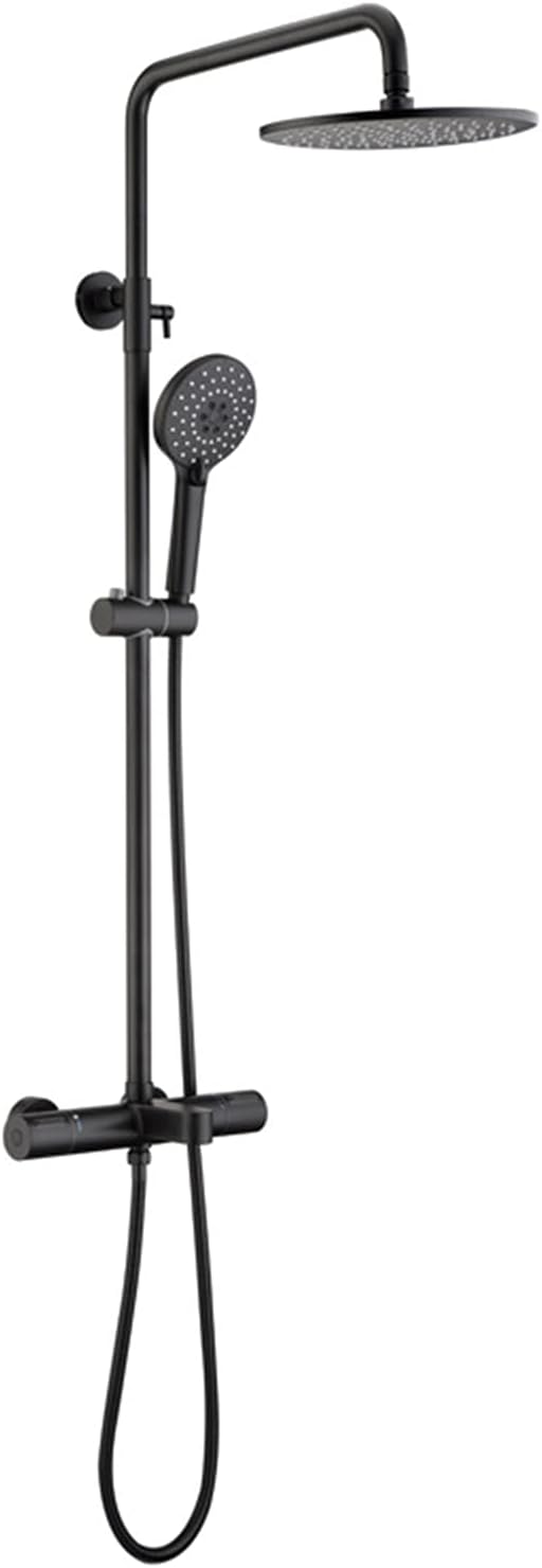 Black Thermostatic Shower Fixtures with 10 Inch Overhead Rain Shower and 3 Function Handheld Shower, Height Adjustable Square Anti-Scald Shower System for Home Bathroom Hotel Outdoor