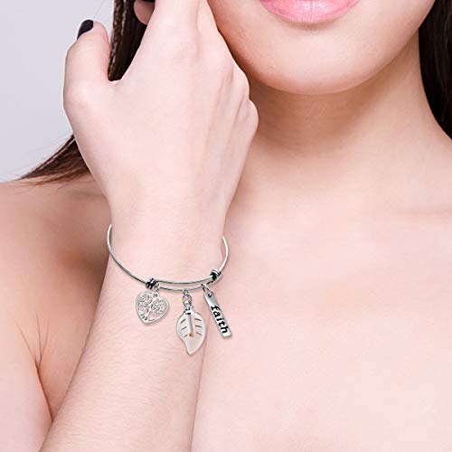 Image of Uloveido Mustard Seed Faith Tree Bangle Bracelet, Stainless Steel, with Glass Charm Bottle Case Y757