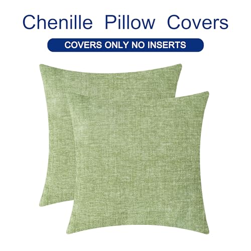 Image of CaliTime Throw Pillow Covers Decorative 26 X 26 Inches Pack of 2 Cozy Chenille Cushion Cases for Couch Sofa Bed Living Room Home Sage Green