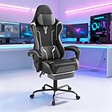 Kuro-sagol Ergonomisch Gaming Stuhl mit Fußstütze & Kopfkissen - Zweifarbig Design für stylisches Gaming & Homeoffice - 110 kg Belastbarkeit - Alltagsheld, Schwarz