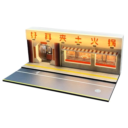 Fremego 1/64 Scale Miniature Scene Model,Hot Pot Restaurant Diorama Simulation Scene Building Model with Light for Photography Decoration Collection (Hot Pot Restaurant)